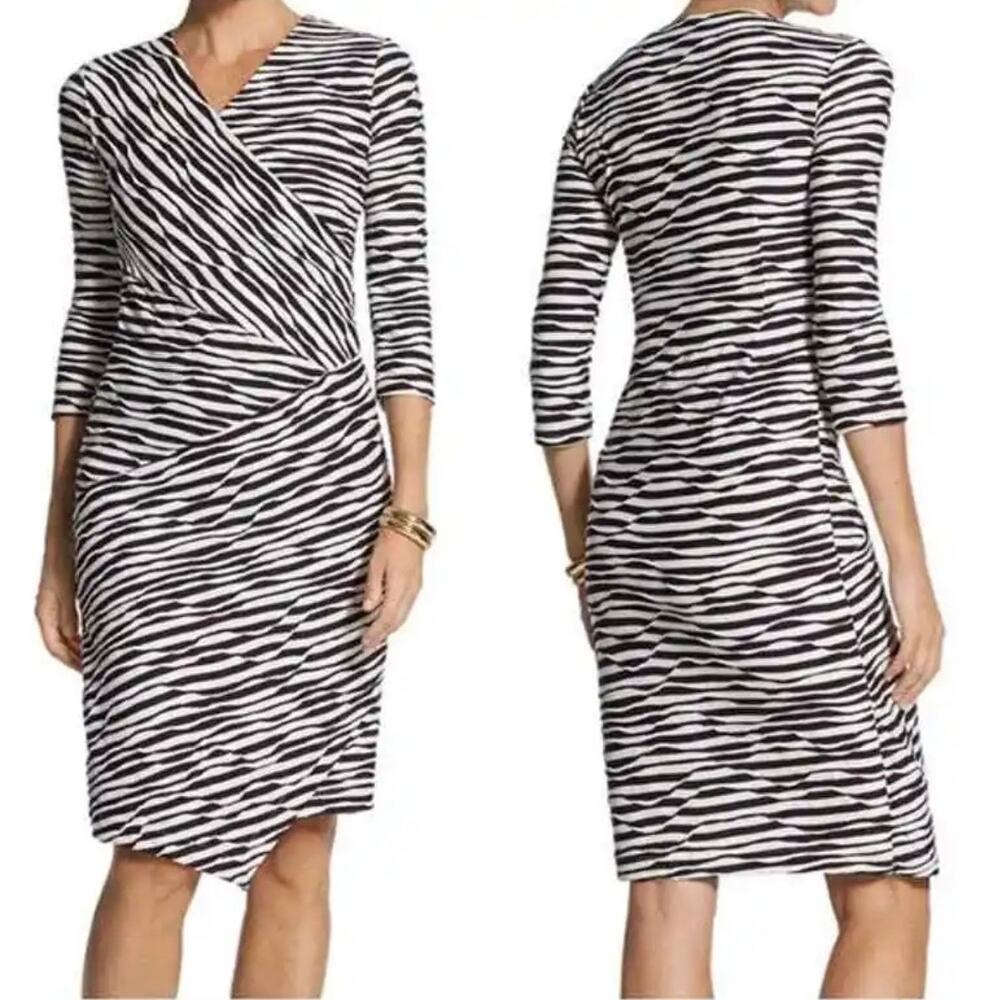 Chicos Jessie Dress Large Jessie Faux Wrap Career Textured Assymetrical Sz 2